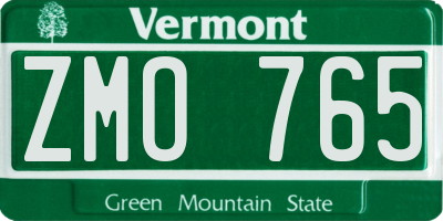 VT license plate ZMO765