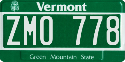 VT license plate ZMO778