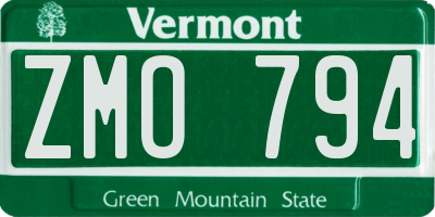 VT license plate ZMO794