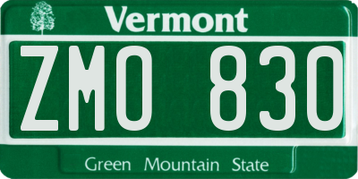 VT license plate ZMO830