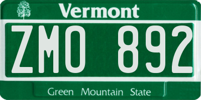 VT license plate ZMO892