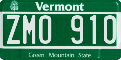 VT license plate ZMO910