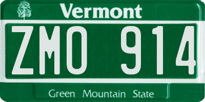 VT license plate ZMO914