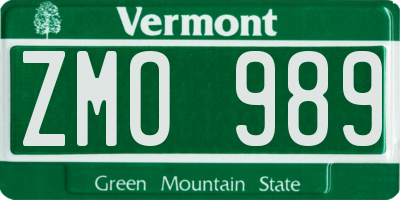 VT license plate ZMO989