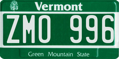 VT license plate ZMO996