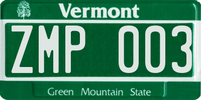 VT license plate ZMP003