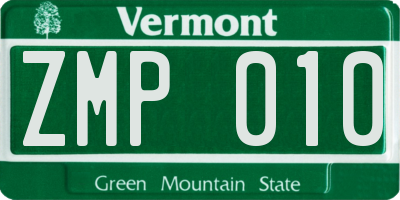 VT license plate ZMP010