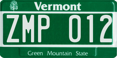 VT license plate ZMP012