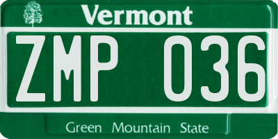 VT license plate ZMP036