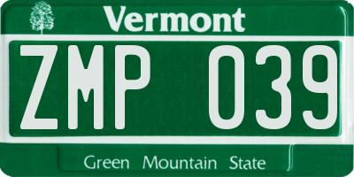 VT license plate ZMP039