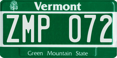 VT license plate ZMP072