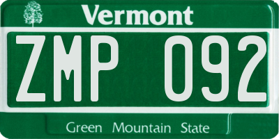 VT license plate ZMP092