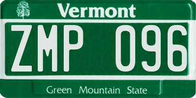 VT license plate ZMP096