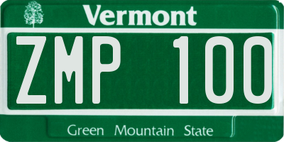 VT license plate ZMP100