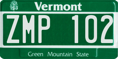 VT license plate ZMP102