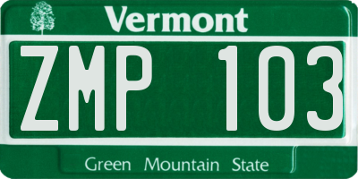 VT license plate ZMP103