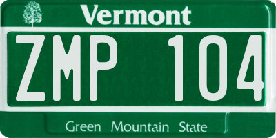 VT license plate ZMP104