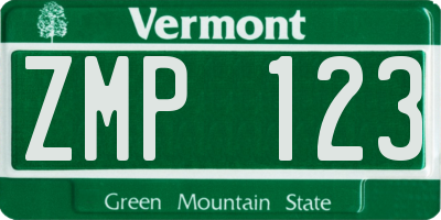 VT license plate ZMP123