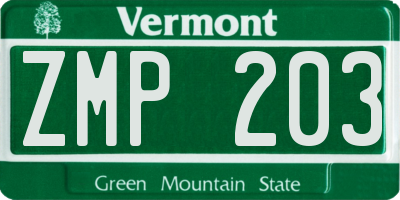 VT license plate ZMP203