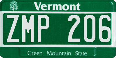 VT license plate ZMP206
