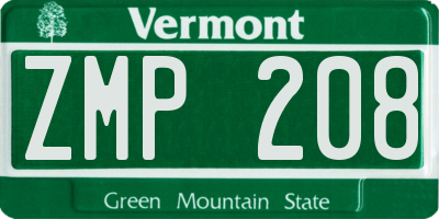 VT license plate ZMP208