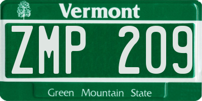 VT license plate ZMP209