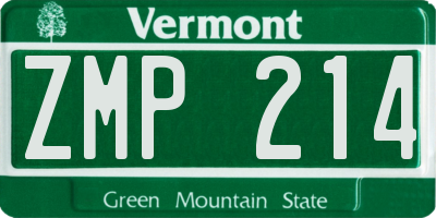 VT license plate ZMP214