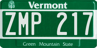 VT license plate ZMP217