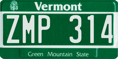 VT license plate ZMP314