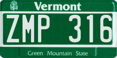 VT license plate ZMP316