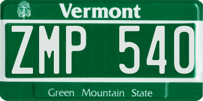 VT license plate ZMP540