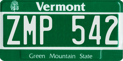 VT license plate ZMP542