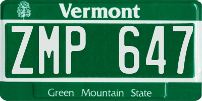 VT license plate ZMP647