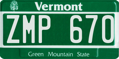 VT license plate ZMP670
