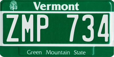 VT license plate ZMP734