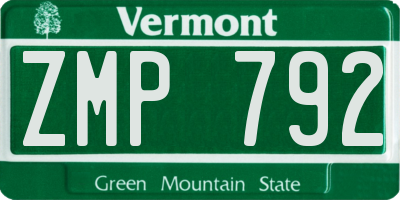 VT license plate ZMP792