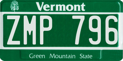 VT license plate ZMP796