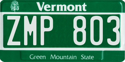 VT license plate ZMP803