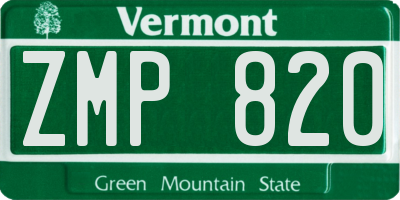 VT license plate ZMP820