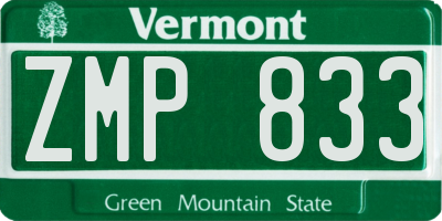 VT license plate ZMP833
