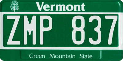 VT license plate ZMP837