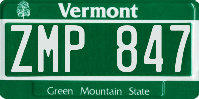 VT license plate ZMP847