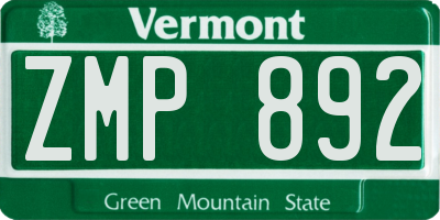 VT license plate ZMP892
