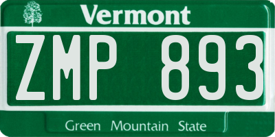 VT license plate ZMP893