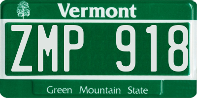 VT license plate ZMP918