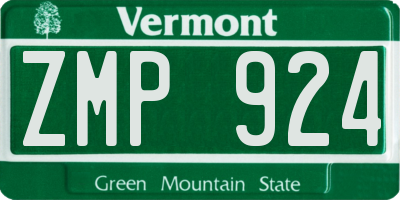 VT license plate ZMP924