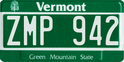 VT license plate ZMP942