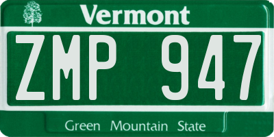 VT license plate ZMP947
