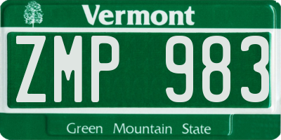 VT license plate ZMP983