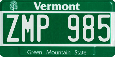 VT license plate ZMP985